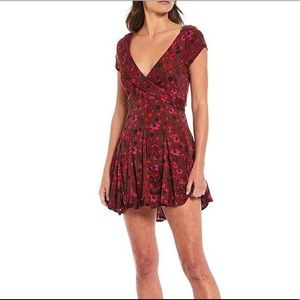 Free People Floral Print Deep V-Neck Dress